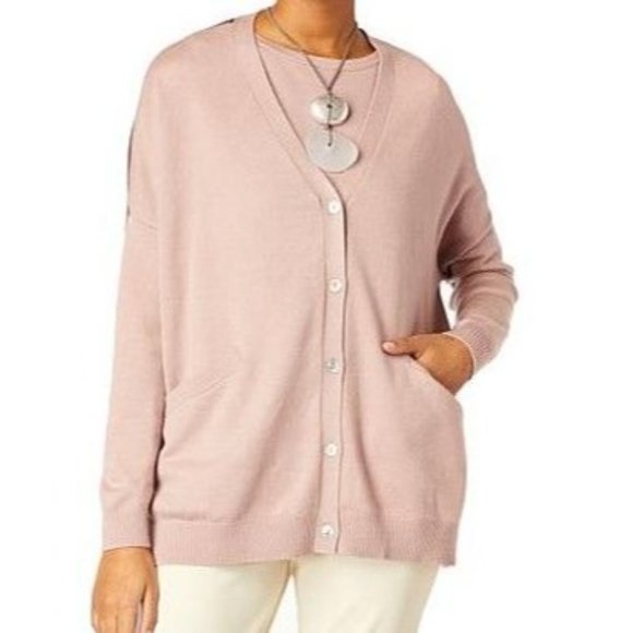 Marla Layers SoftKNIT 2-Tone Unstructured Cardigan 781-162 WOODROSE/PLUMBERRY L - Picture 1 of 2